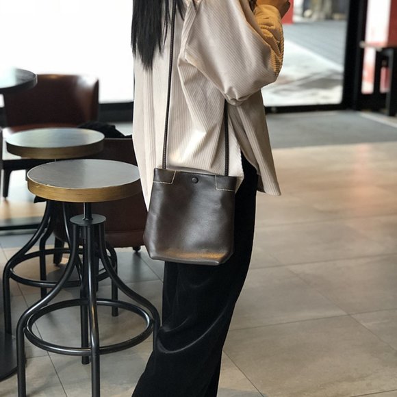Mini Top layer cow leather bucket bag soft leather small bag main image 4